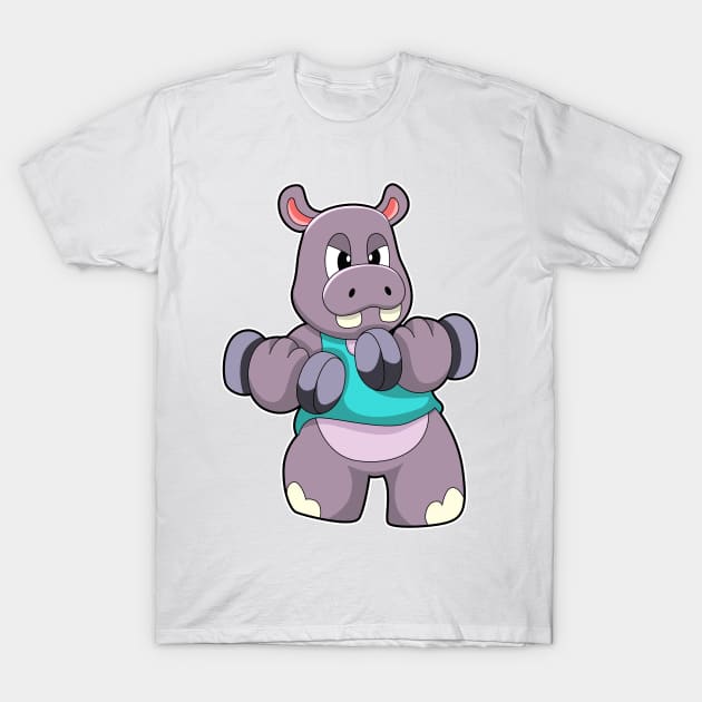 Hippo at Bodybuilding with Dumbbells T-Shirt by Markus Schnabel